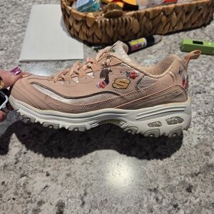 Skechers Pink Floral Embroidered Women's Athletic Sneakers